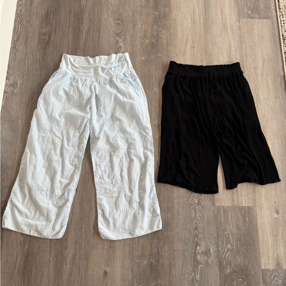 Set of Two - Hard Tail Light Blue & Nine Bird Capri Pants Set Wide Leg - Large